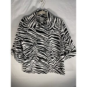 JUST B JACKET WOMEN'S L ZEBRA PRINT ANIMAL PRINT 1/2 SLEEVE .